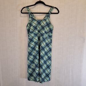 Title Nine Racerback Dress Womens Medium Geometric Plaid Active Blue Swim Cover